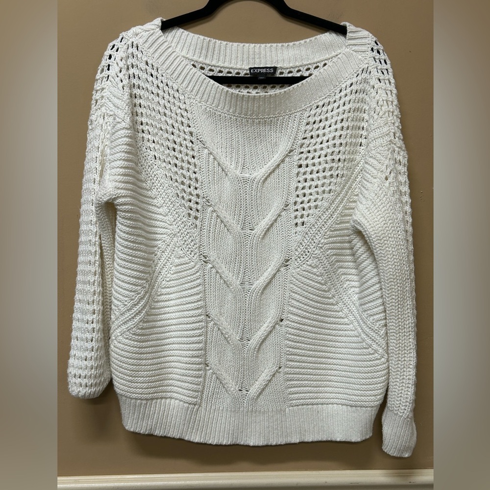 Express White Chunky Boat Neck Sweater Size M